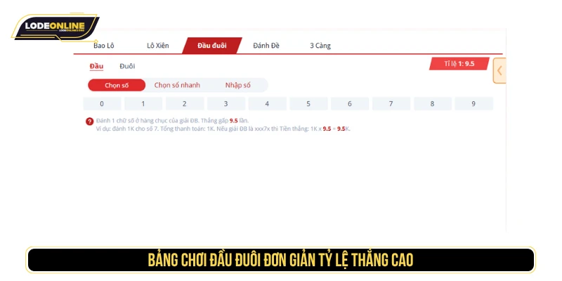 Bảng chơi đầu đuôi đơn giản tỷ lệ thắng cao